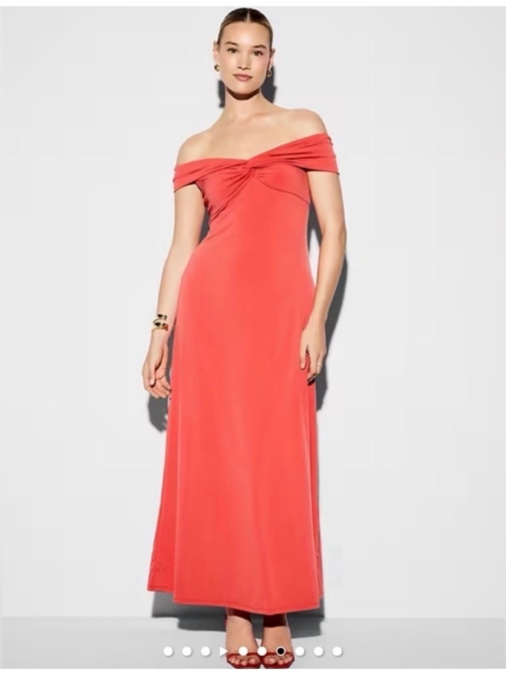 Off-Shoulder Twist Maxi Dress in Coral
